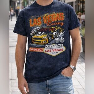 Vintage Las Vegas Racing Tee Small Y2K Streetwear Graphic Shirt